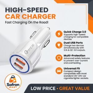fast car charger with USB ports for quick phone charging